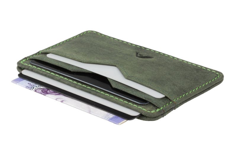 Green Leather Bank Card Holder Compact Double Sided Card Wallet Holder Minimalist Credit Cardholder 5 Card Slots A-SLIM Yaiba image 6