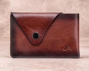Full Grain Leather Business Card Holder: Minimalist Slim Cardholder