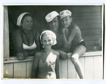 Beautiful girls children on beach summer holidays snapshot vintage photo found photo