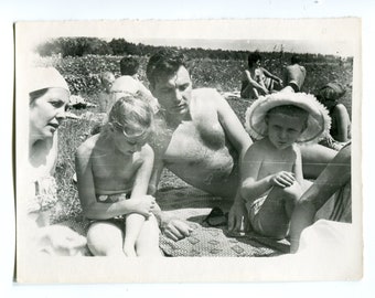 Beautiful girls children on beach summer holidays snapshot vintage photo found photo