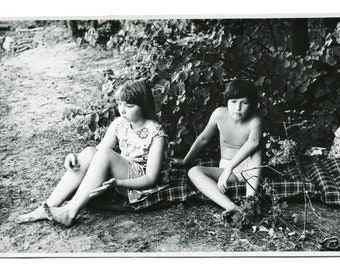 Beautiful girls children on beach summer holidays snapshot vintage photo found photo