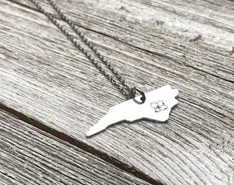 North Carolina State Necklace: Dogwood Flower Charm, Aluminum Pendant
