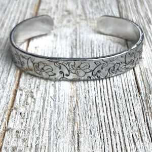 Magnolia flower bracelet-aluminum cuff