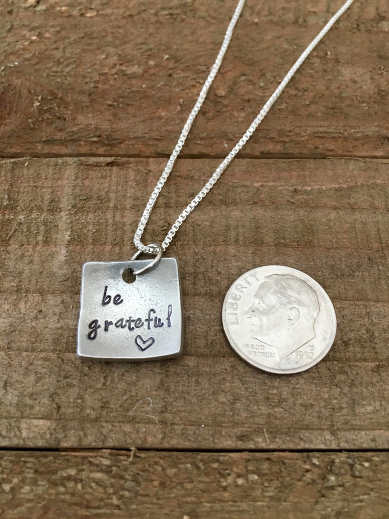 Inspirational necklace-handstamped necklace-be grateful necklace-gift image 3