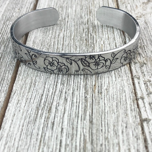 Violet flower bracelet-aluminum cuff