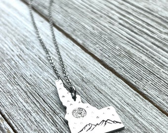 Idaho state moon and mountains necklace-Idaho starry night necklace-gift
