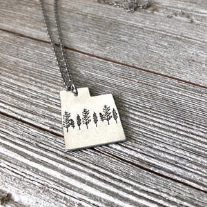 Utah necklace- Mountain and tree necklace-Utah jewelry-beehive state necklace-handstamped necklace-Christmas gift-gift