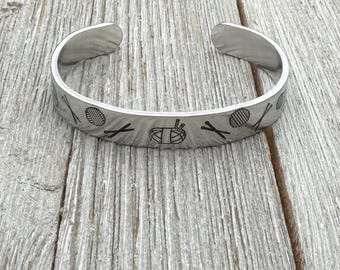 Knitting bracelet - 6" handstamped cuff-gift