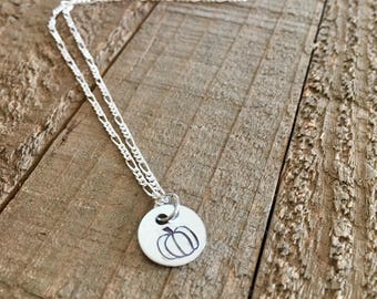 Pumpkin necklace- Fall necklace- 1/2" handstamped necklace-gift