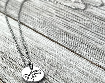 Lily of the Valley necklace- Flower necklace- 1/2" handstamped necklace-gift