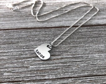Taco necklace-Funny necklace-Tacos-Heart necklace-hand stamped necklace-gift