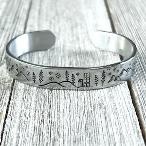 Pulsera de esquí con copos de nieve - brazalete de aluminio