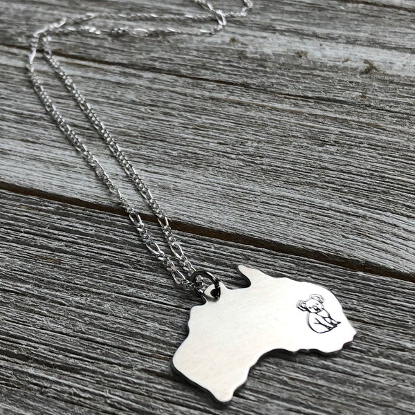 Australia necklace- Sydney necklace-Koala necklace-handstamped necklace-Christmas gift-gift
