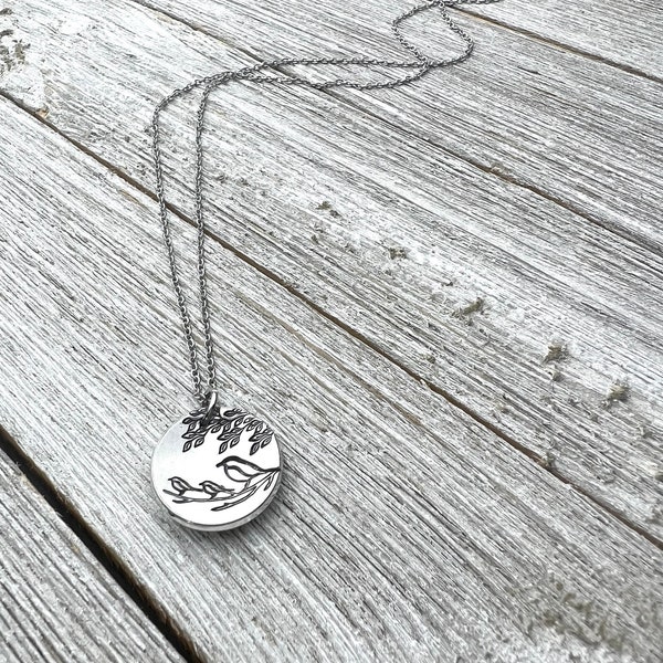 Bird necklace-handstamped necklace-gift