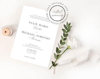 Modern traditional wedding invitation set | instant download invitation template | Modern invite, rsvp, & details cards | black and white