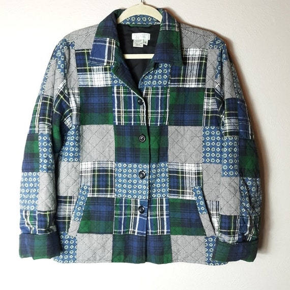 Vintage green plaid quilted patchwork jacket blaze