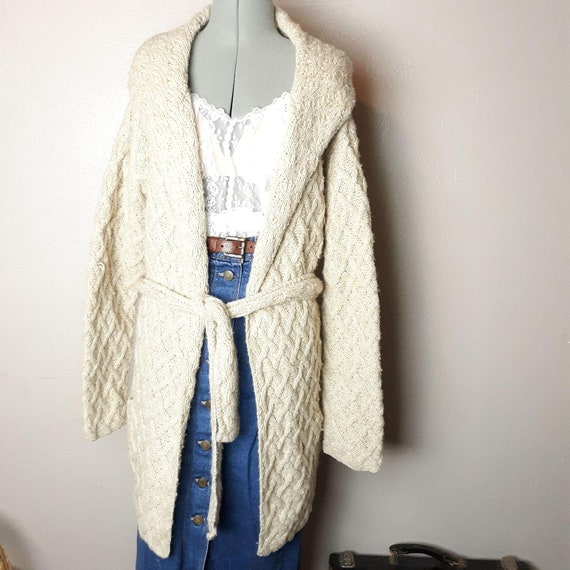 Y2k hand knit wool alpaca cable knit long cardigan