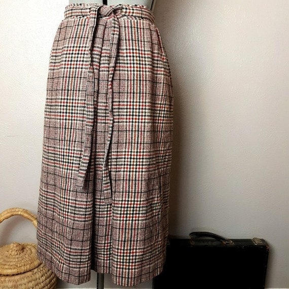 Vtg 70s woo academial plaid a line midi skirt