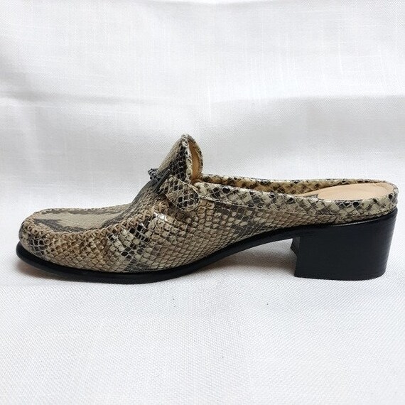 Stuart weitzman square toe snake embossed mules