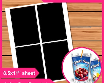 Capri sun Juice bag labels Layer Template Instant Download Dxf, PSD, PNG and SVG Files 8.5x11" Digital Printable Treat bag diy your own