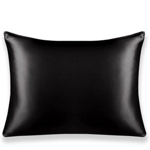 100% Mulberry Silk Black Standard Pillowcase 22mm with Invisible Zipper Grade 6A Standard Size