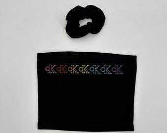 Reworked Calvin Klein Tube Top and Scrunchie Set Black and Multicolour Small