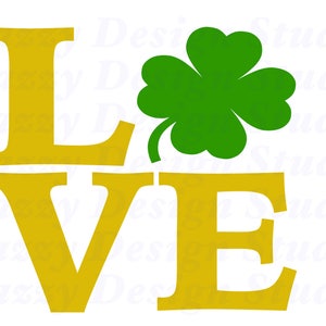 Love 4 hoja trébol svg ~ Archivo de corte ~ Shamrock svg ~ St Patty's Day ~ St Patrick's Day ~ SVG,DXF,EPS ~ Cricut ~ Silueta