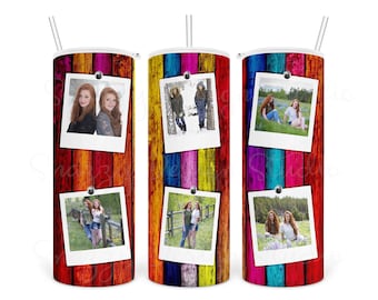 Wood Panel polaroid picture frame tumbler PNG design ~ 20 oz skinny tumbler STRAIGHT digital wrap ~ Sublimation Tumbler ~ Instant Download