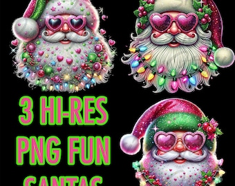 Sparkly Cute Santa Png, Christmas T-Shirt Design, Print File, Sublimation Design, Dtg, DTF, Digital Download ONLY