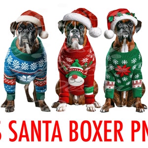 Christmas Santa Boxer png graphics, Boxer clipart, Set of 5, Transparent background, Commercial use, Instant download