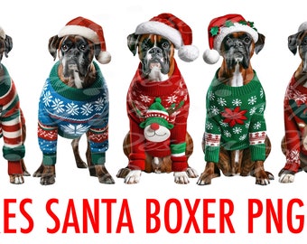Grafica png di Natale Babbo Natale, clipart Boxer, set di 5, sfondo trasparente, uso commerciale, download istantaneo