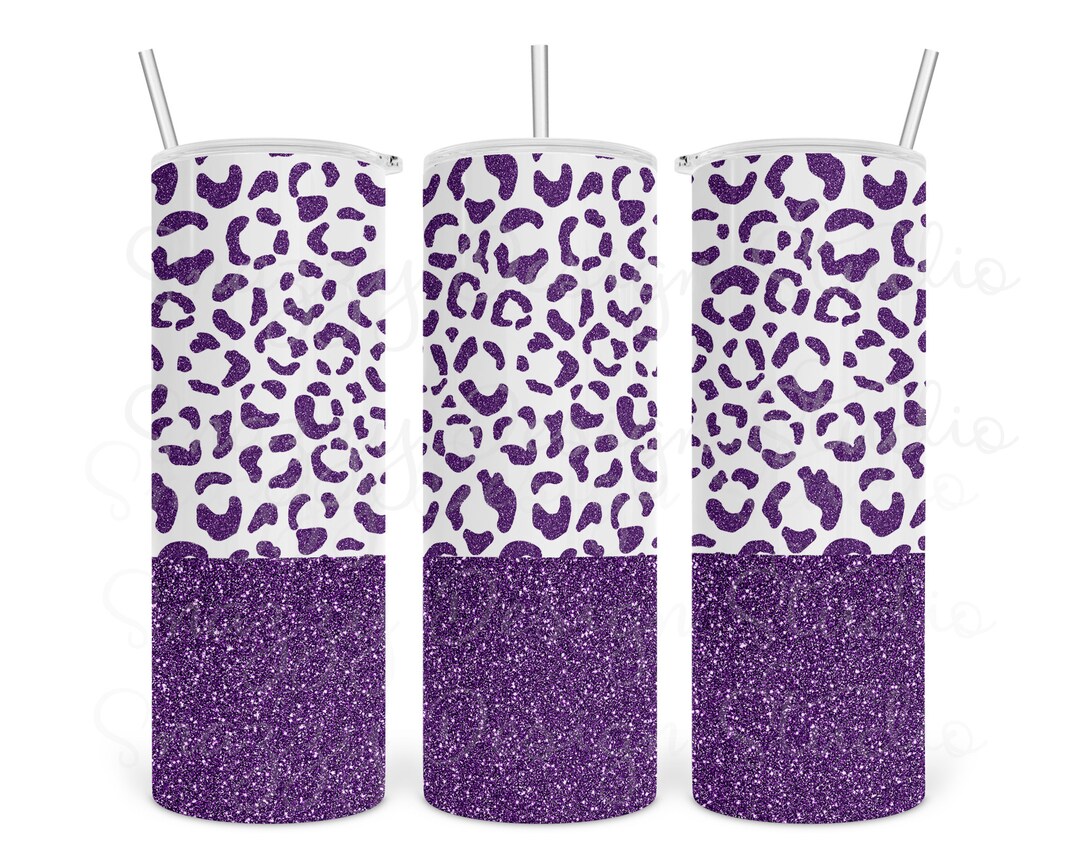 20oz Purple Glitter Leopard Tumbler Png, 20 Ounce Cheetah, 20 Oz Skinny ...