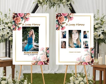 Editable Memorial Print Bundle | Single Photo & Collage Memorial Signs | Canva Template | Digital Download