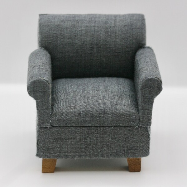 Dollhouse Miniature One Inch Scale 1:12 Gray Arm chair