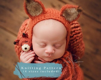 Knitting Pattern fox Bonnet and tail & Knit Tiny fox - INSTANT DOWNLOAD