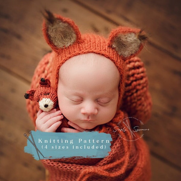 Knitting Pattern fox Bonnet and tail & Knit Tiny fox - INSTANT DOWNLOAD