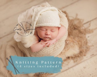 Knitting Pattern Slouchy Stocking Cap Hat Newborn - 12 months included - INSTANT DOWNLOAD