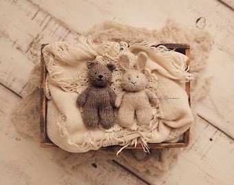 Knitting Pattern Bear Loves Bunny - Knit Tiny Teddy Bear and Tiny Bunny - INSTANT DOWNLOAD