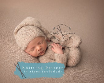 Knitting Pattern Footed Sleeper & Sleeping Hat Stocking Cap Newborn - 12 months included - INSTANT DOWNLOAD