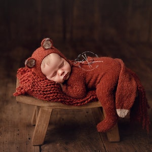 Knitting Pattern Footed Sleeper Jammies & Fox Bonnet Newborn 12 months included INSTANT DOWNLOAD image 2