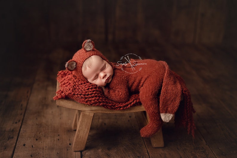 Knitting Pattern Footed Sleeper Jammies & Fox Bonnet Newborn 12 months included INSTANT DOWNLOAD image 2