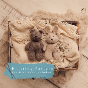 Knitting Pattern Bear Loves Bunny - Knit Tiny Teddy Bear and Tiny Bunny - INSTANT DOWNLOAD