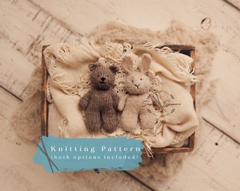 Knitting Pattern Bear Loves Bunny - Knit Tiny Teddy Bear and Tiny Bunny - INSTANT DOWNLOAD