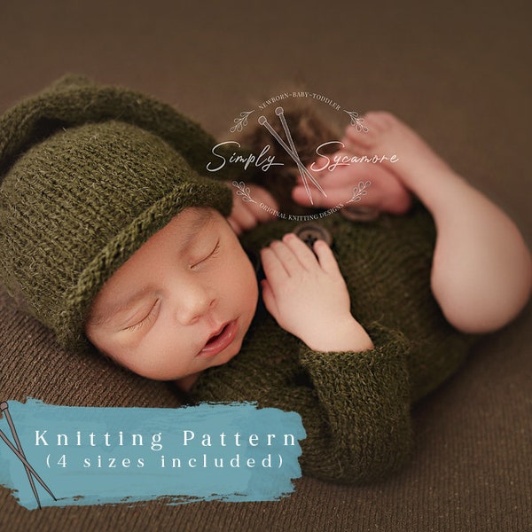 Knitting Pattern SET Onesie and Slouchy stocking cap Henley Size Newborn - 12 months included - INSTANT DOWNLOAD