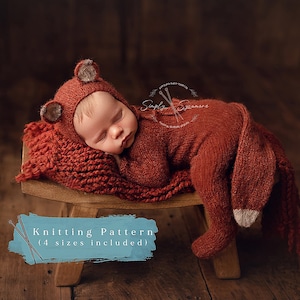 Knitting Pattern Footed Sleeper Jammies & Fox Bonnet Newborn - 12 months included - INSTANT DOWNLOAD