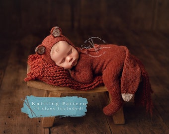 Knitting Pattern Footed Sleeper Jammies & Fox Bonnet Newborn - 12 months included - INSTANT DOWNLOAD