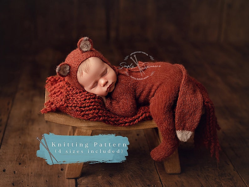 Knitting Pattern Footed Sleeper Jammies & Fox Bonnet Newborn 12 months included INSTANT DOWNLOAD image 1