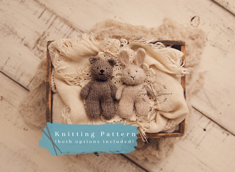 Knitting Pattern Bear Loves Bunny Knit Tiny Teddy Bear and Tiny Bunny INSTANT DOWNLOAD image 1