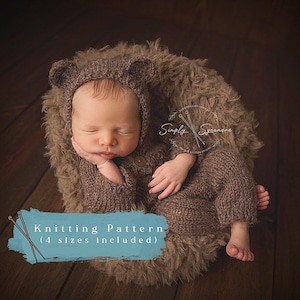 Knitting Pattern Hooded Bear Romper Outfit Size Newborn - 12 months included - INSTANT DOWNLOAD