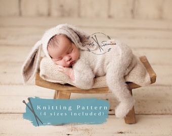 Knitting Pattern Footed Sleeper Jammies & Bunny Rabbit Bonnet Newborn - 12 months included - INSTANT DOWNLOAD